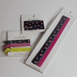 Vera Bradley FLAMINGO FIESTA Hair Accessories Lot Stretch Ties Elastics Headband